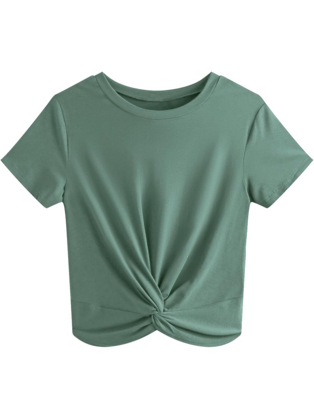 Women's T Shirt Green Summer Causal Short Sleeves Blouse Round Neck Crop Tops